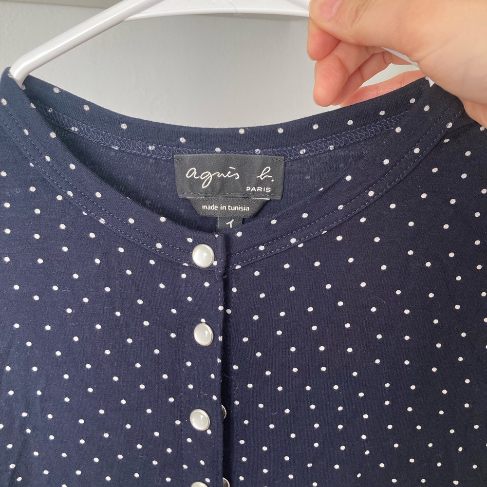 Agnes b Navy blue polka dot jersey rosana sanp cardigan